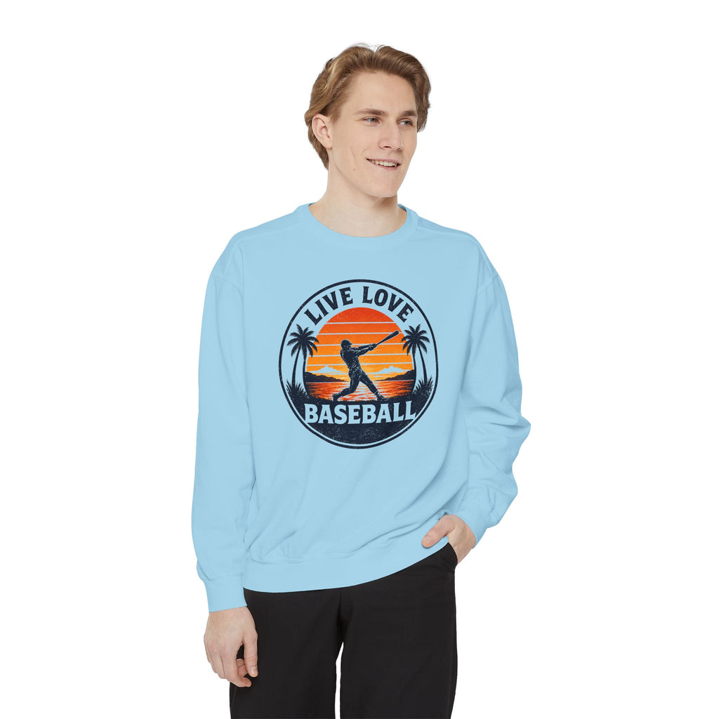 Baseball Unisex Sweatshirt - "Live Love Baseball" Vintage Sunset Crewneck