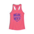 Relax He's 7 Baseball Mom Racerback Tank - Blue