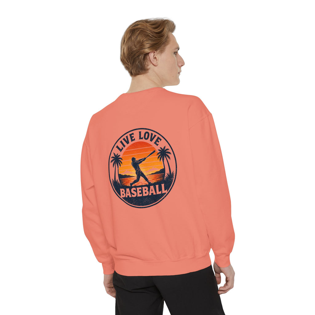 Baseball Sweatshirt — "Live Love Baseball" Vintage Sunset Crewneck Unisex