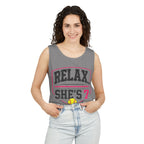 "Relax... She's 7" Softball Tank Top — Graphic Tank