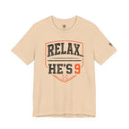 Relax… He's 9 Baseball Parent Tee _ Okstate Orange