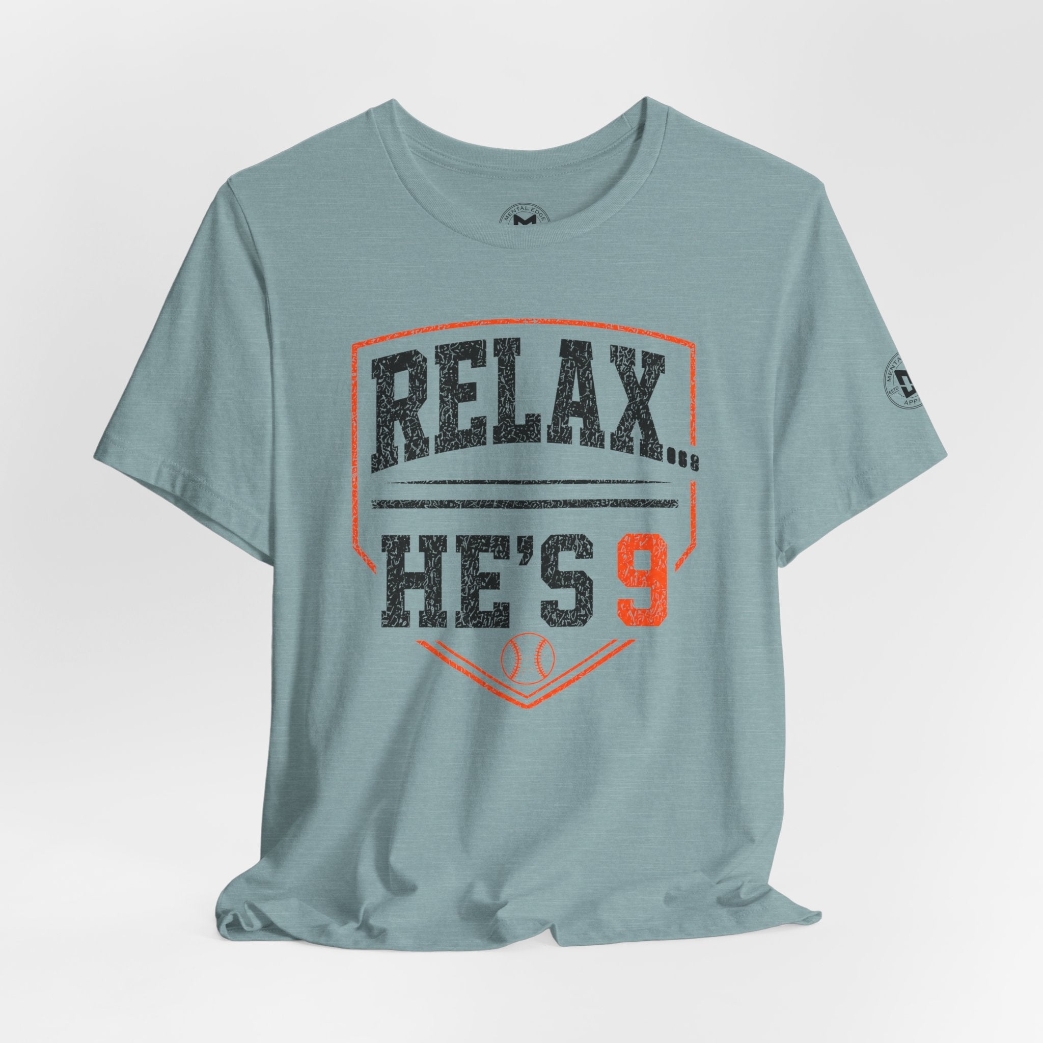 Relax… He's 9 Baseball Parent Tee _ Okstate Orange