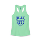 Relax He's 7 Baseball Mom Racerback Tank - Blue
