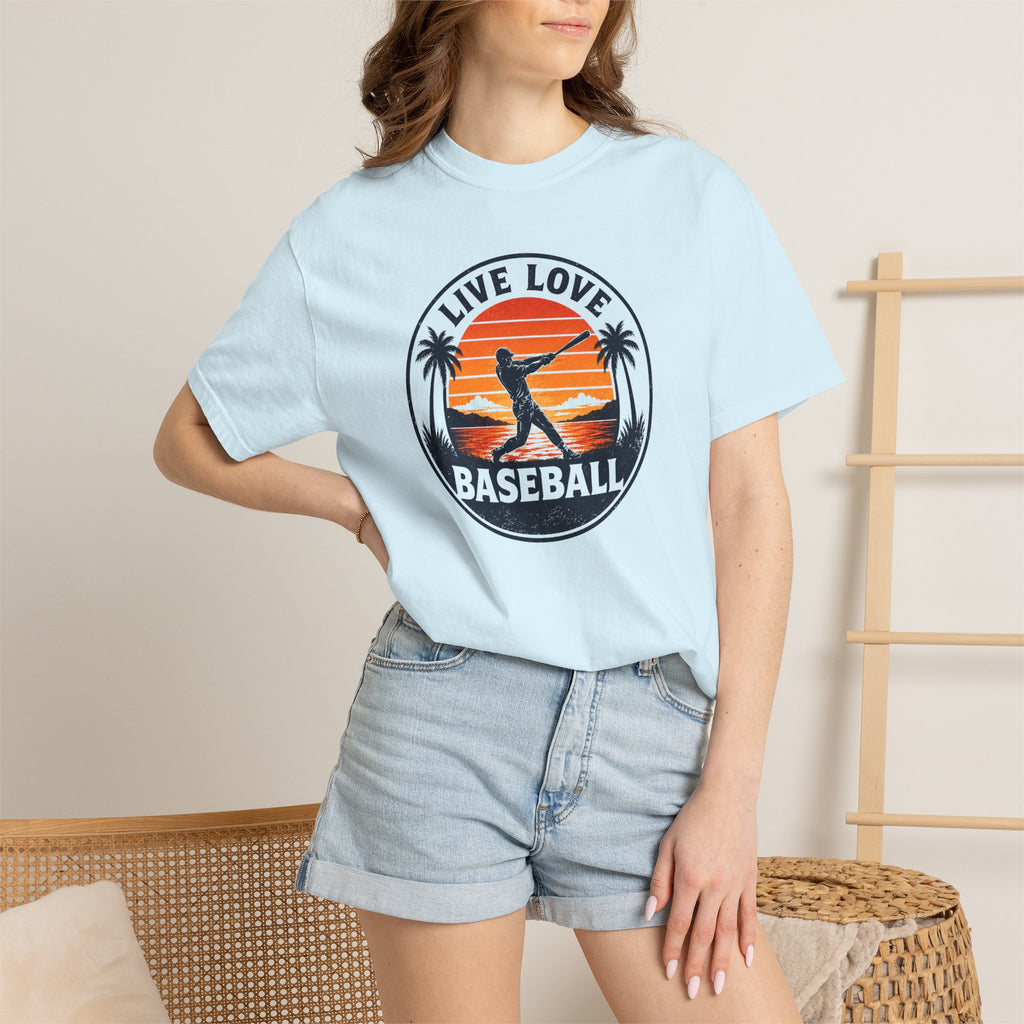 Live Love Baseball T-Shirt — Vintage Sunset Baseball Tee