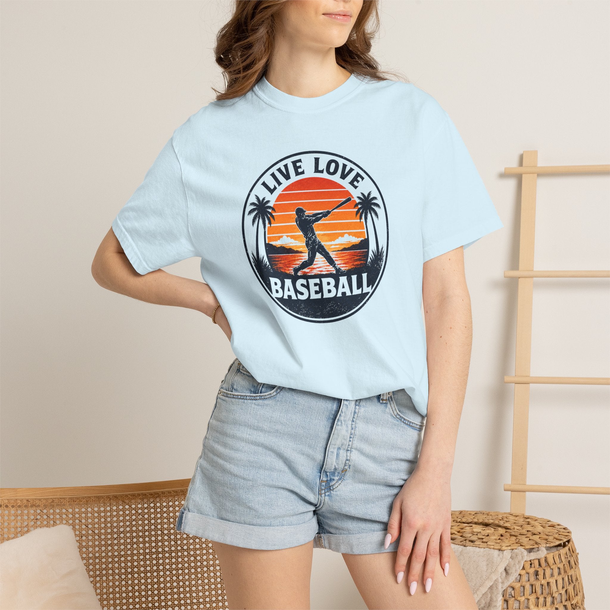 Live Love Baseball T-Shirt — Vintage Sunset Baseball Tee