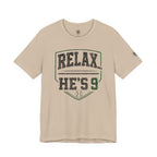 Relax He’s 9 Baseball Parent Tee — Hunter Green