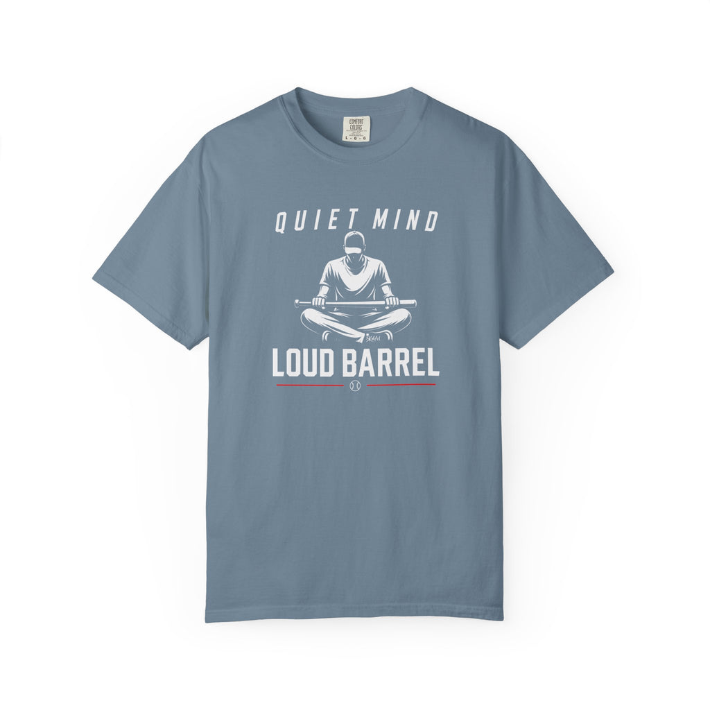 Quiet Mind Loud Barrel T-Shirt — Meditation Baseball Graphic Tee