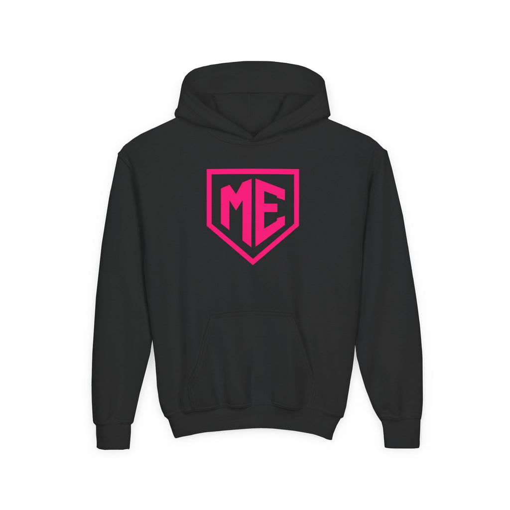 Youth Hoodie – 'ME' Pink Shield Front & "Mental Edge" Back Athletic Logo