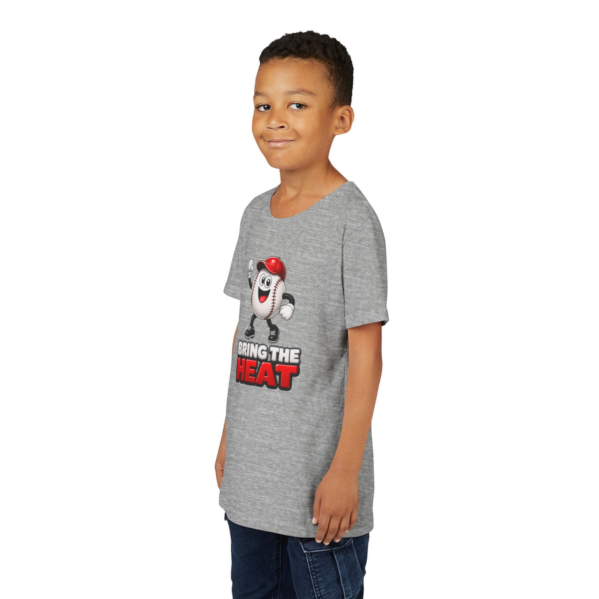 Heater "Bring The Heat" Youth Tee — Cute Baseball Mascot Kids Shirt