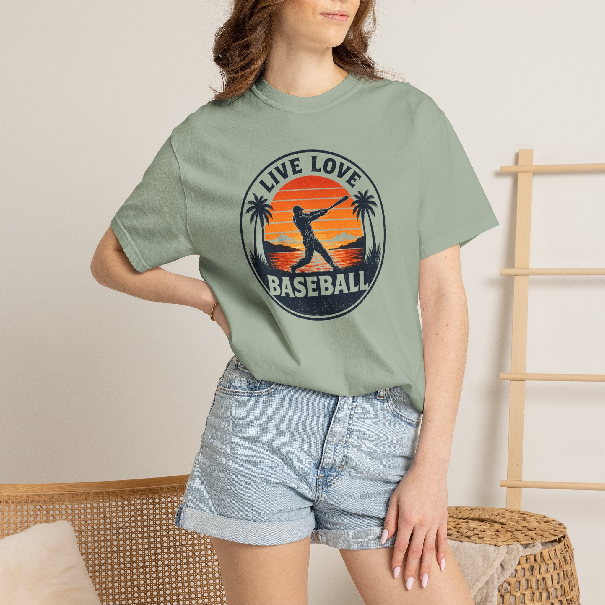 Live Love Baseball T-Shirt — Vintage Sunset Baseball Tee