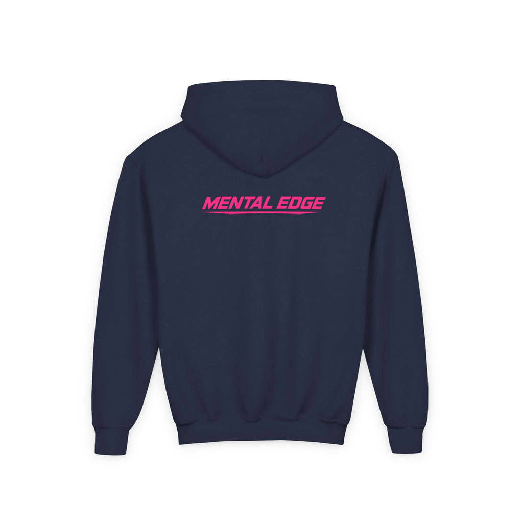 Youth Hoodie – 'ME' Pink Shield Front & "Mental Edge" Back Athletic Logo