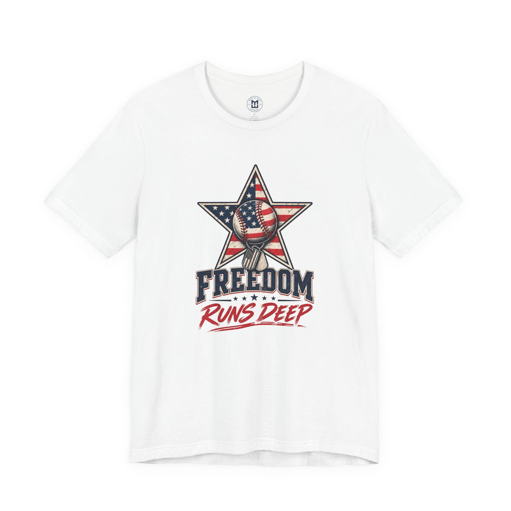Freedom Runs Deep T-Shirt — American Flag Star Patriotic Tee