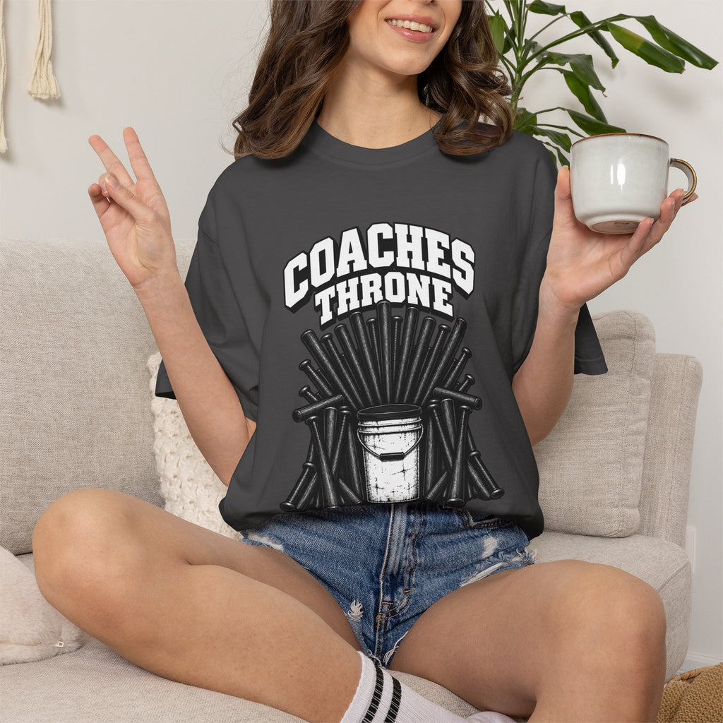 Coaches Throne Bucket Black Bat T-Shirt — Unisex Baseball/Softball Coach Gift
