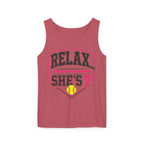 "Relax... She's 7" Softball Tank Top — Graphic Tank