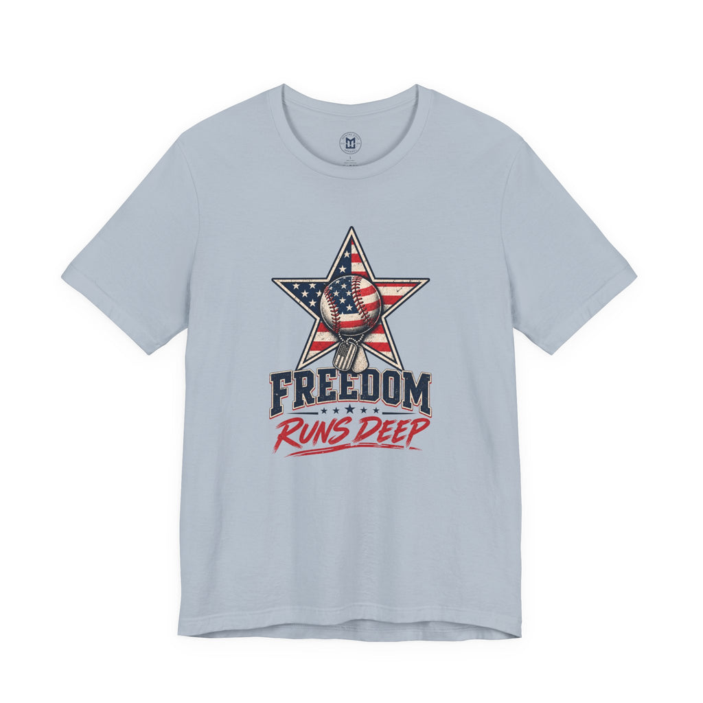 Freedom Runs Deep T-Shirt — American Flag Star Patriotic Tee