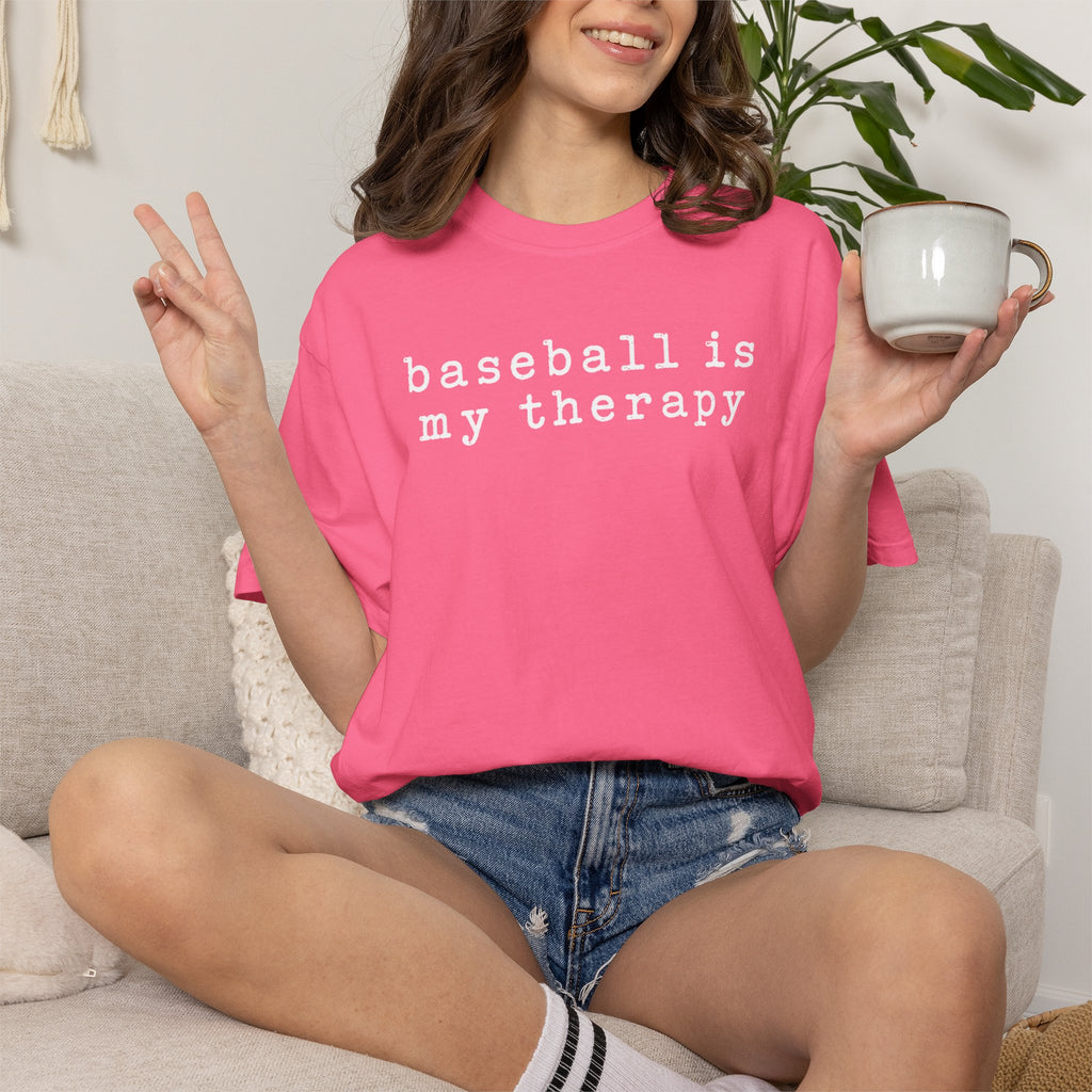 Adult Unisex "baseball is my therapy" Comfort Colors Garment-Dyed T-shirt