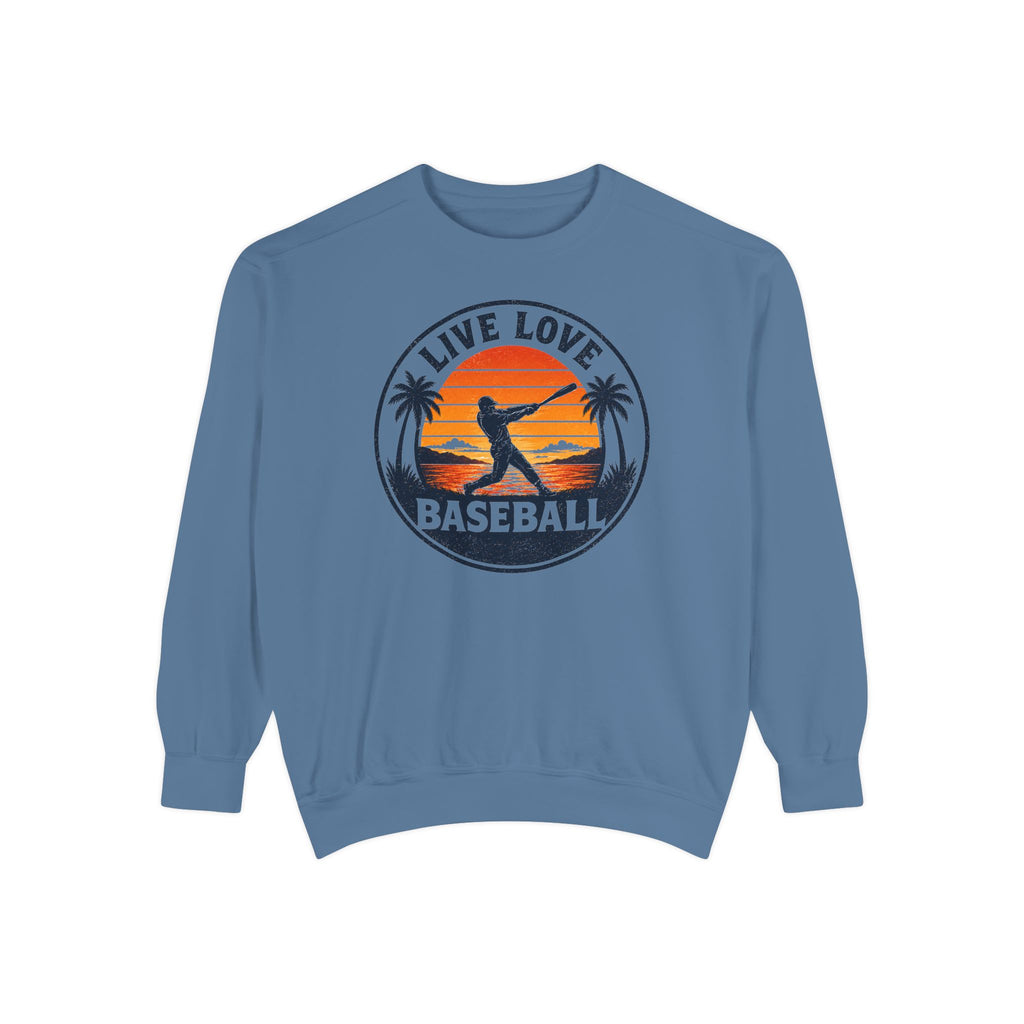 Baseball Unisex Sweatshirt - "Live Love Baseball" Vintage Sunset Crewneck