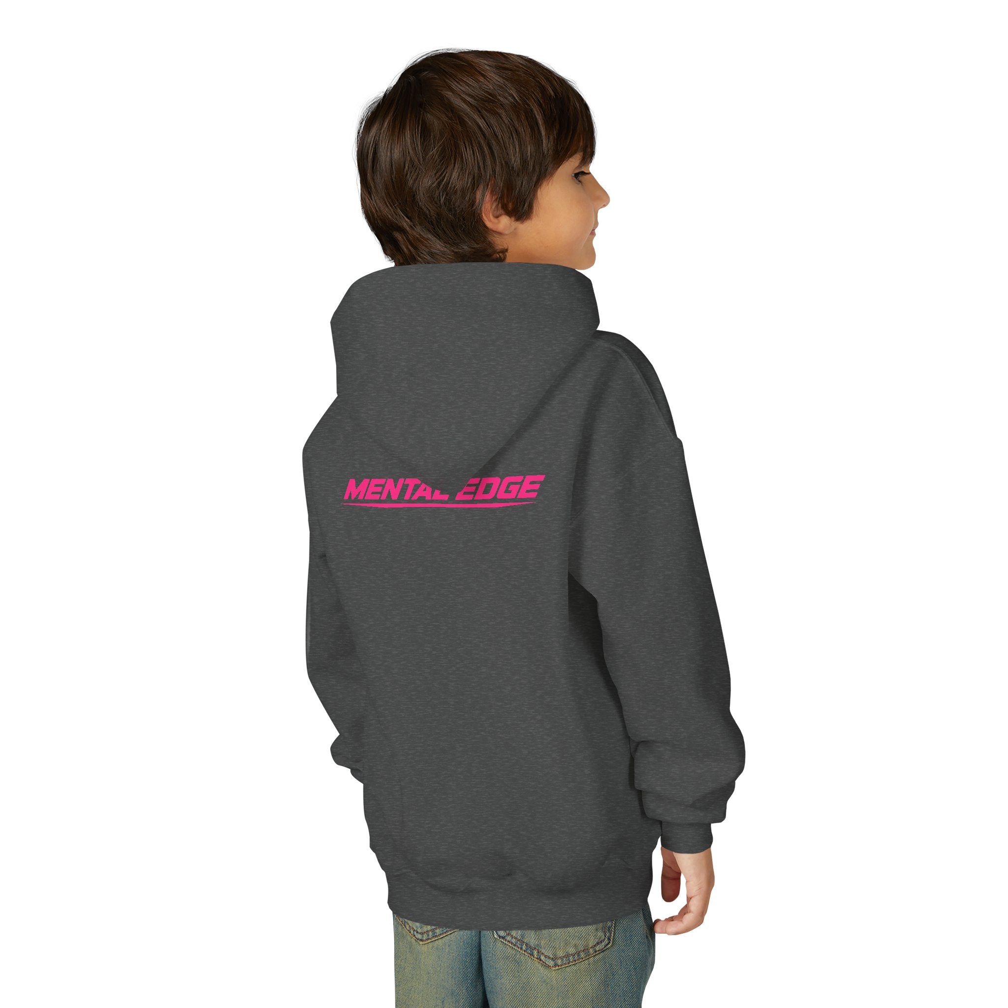 Youth Hoodie – 'ME' Pink Shield Front & "Mental Edge" Back Athletic Logo