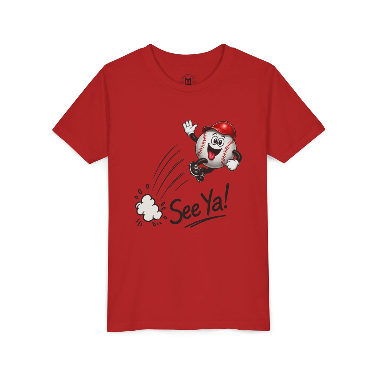 Youth Baseball Tee - 'See Ya!' Cartoon Pitching Ball Graphic