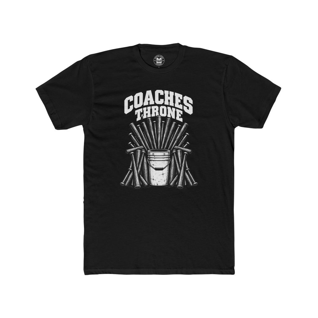 Coaches Throne Baseball Bucket T-Shirt — Funny Coach Gift Tee (Bucket & Whistle Graphic)