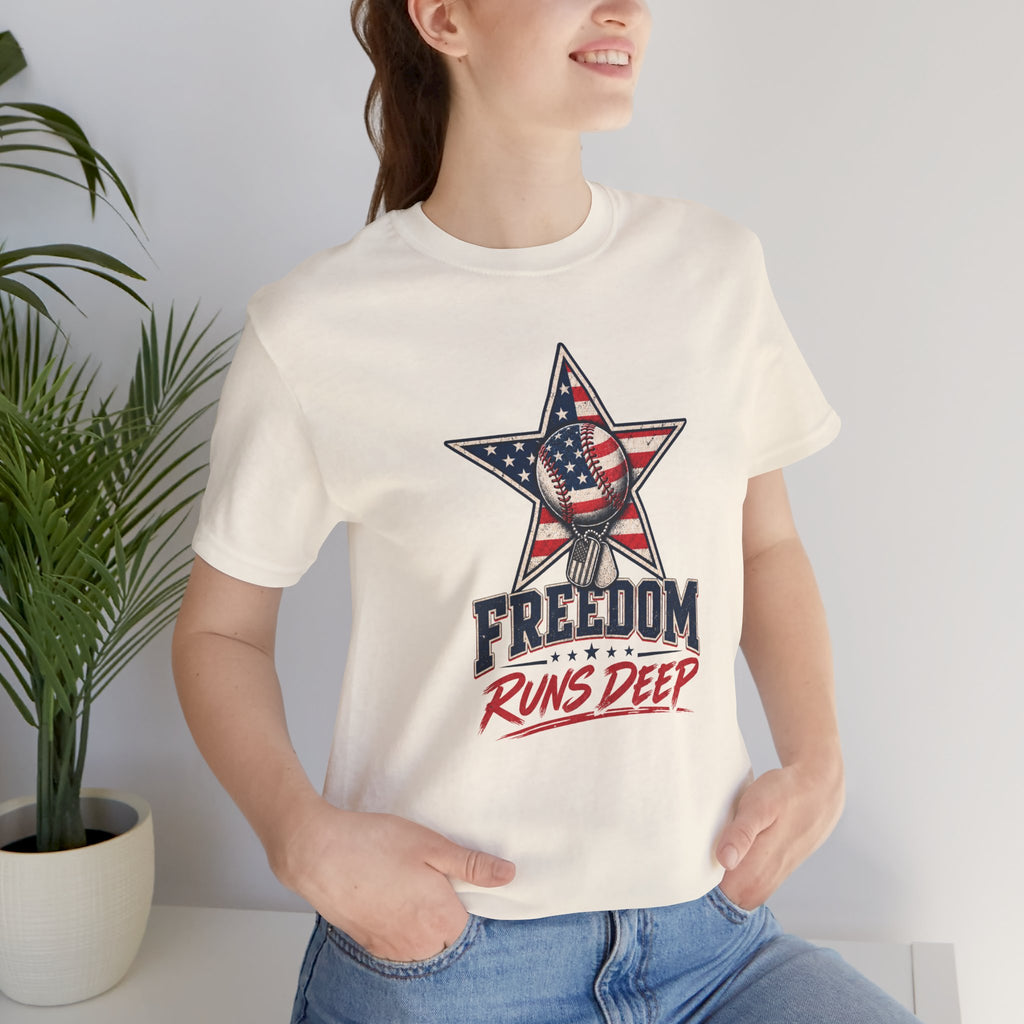 Freedom Runs Deep T-Shirt — American Flag Star Patriotic Tee