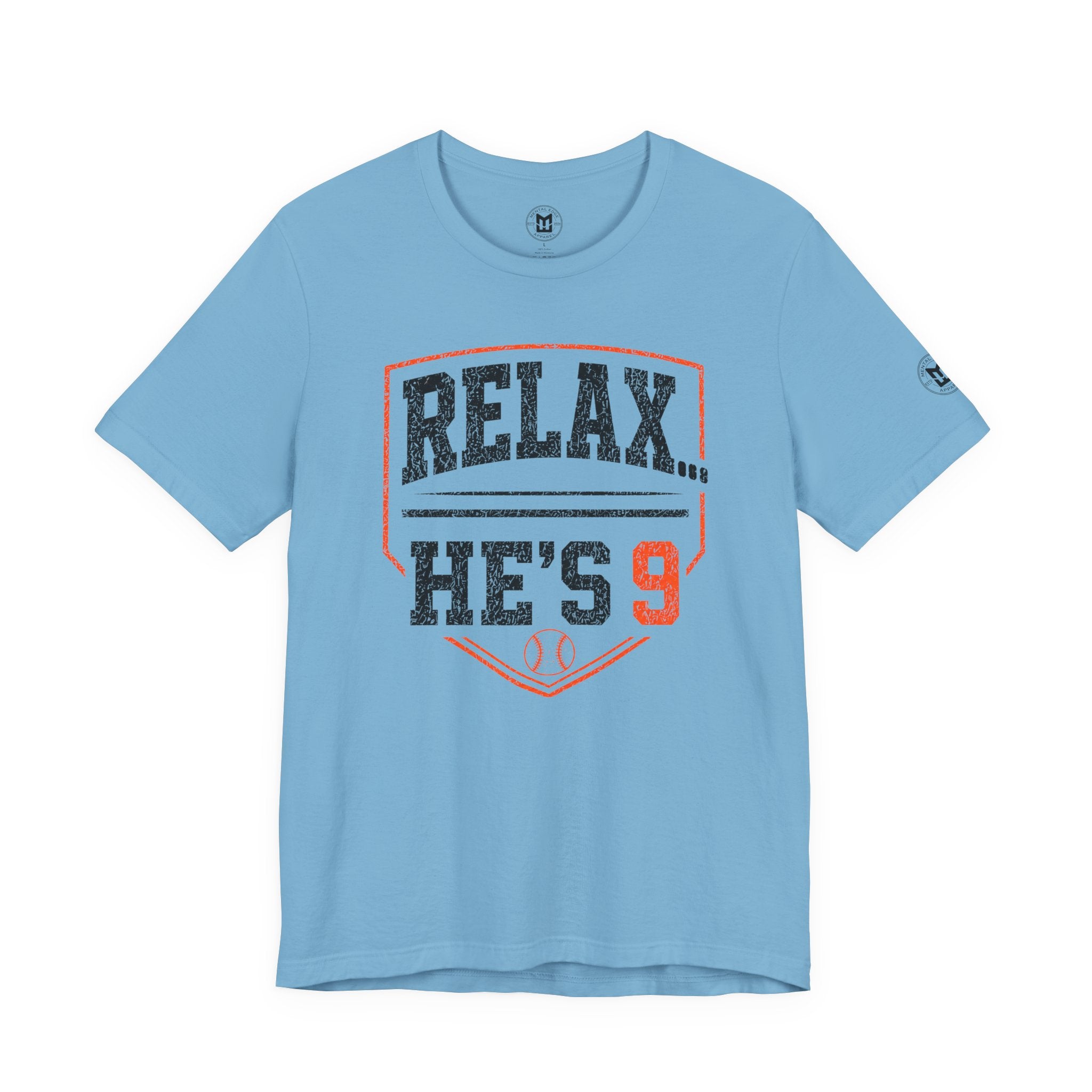 Relax… He's 9 Baseball Parent Tee _ Okstate Orange