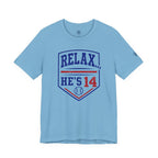 Relax He's 14 Baseball Parent Tee – Royal Blue & Red
