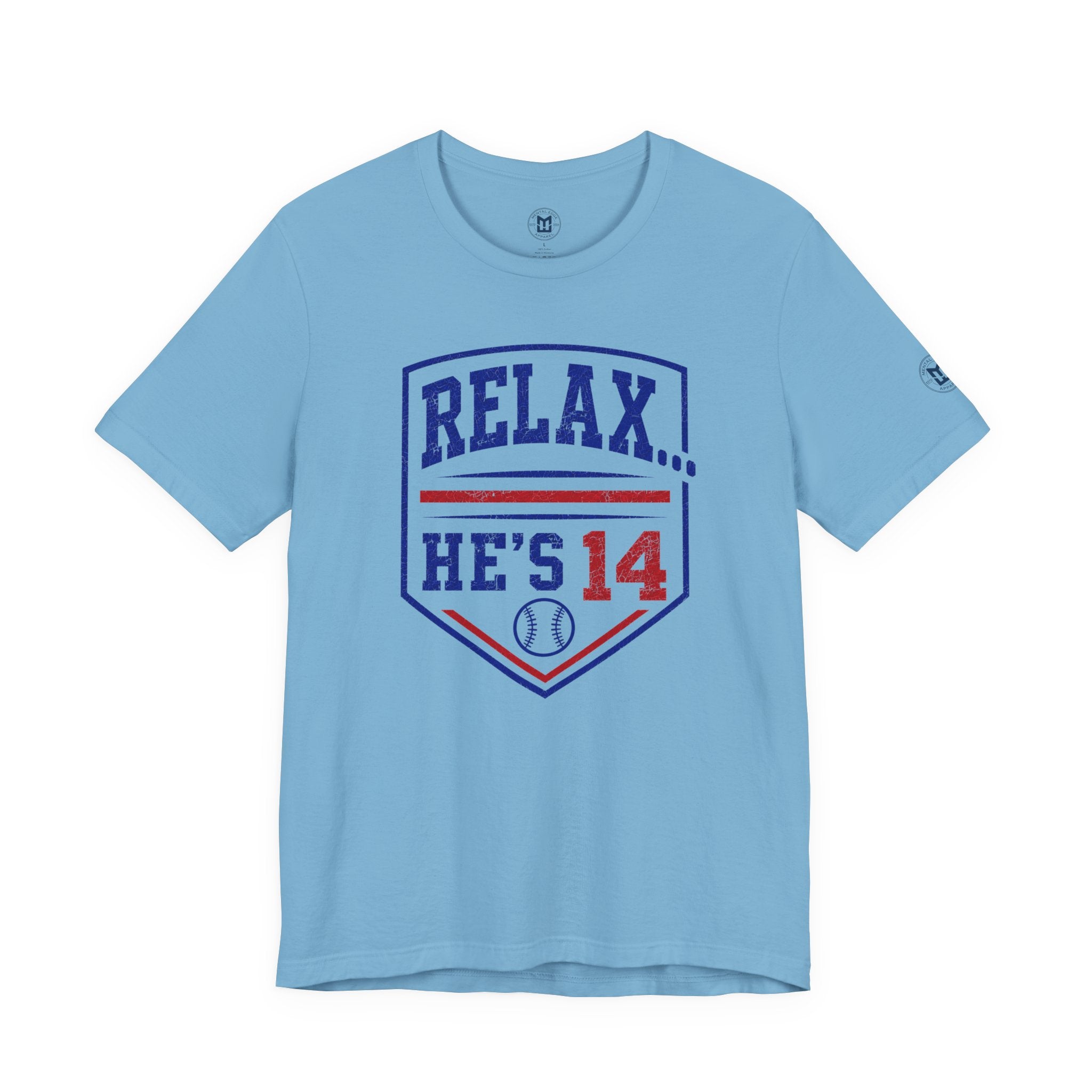 Relax He's 14 Baseball Parent Tee – Royal Blue & Red