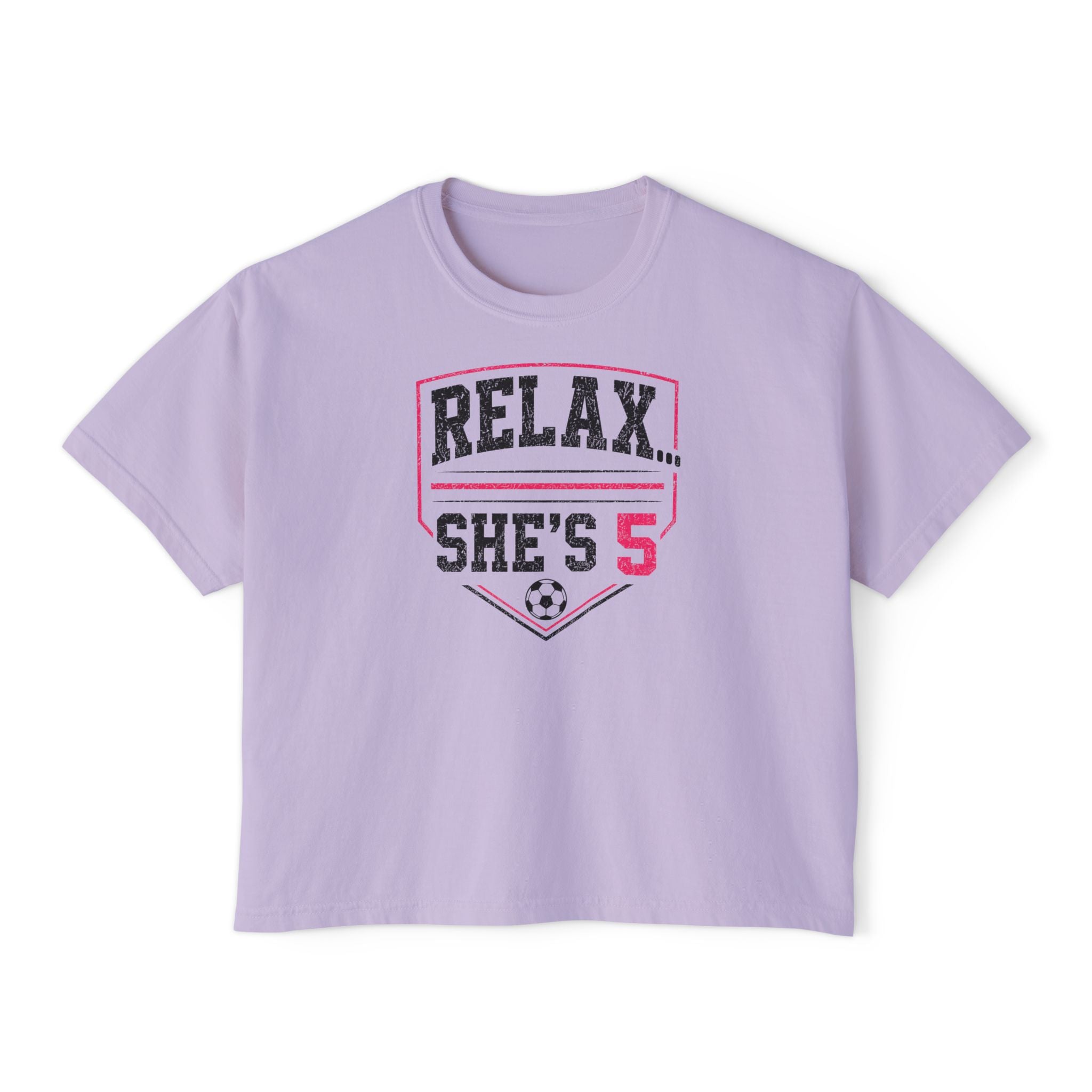 Relax She's 5 Soccer Graphic Women's Boxy Tee