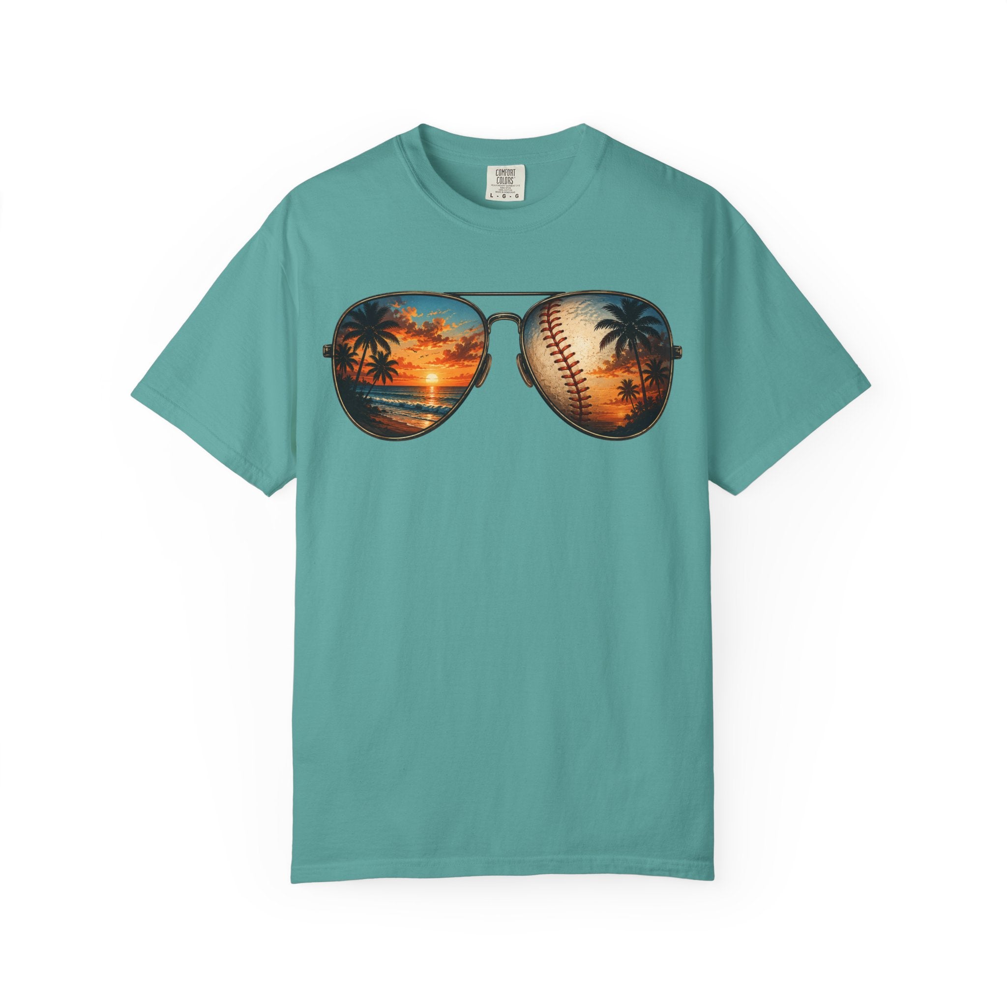Sunglass Sunset Baseball T-Shirt — Beach & Sports Graphic Tee
