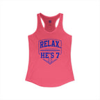 Relax He's 7 Baseball Mom Racerback Tank - Blue