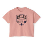 Relax… He’s 8 Boxy Tee Football Mom Shirt