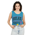 "Relax... She's 7" Softball Tank Top — Graphic Tank