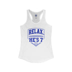 Relax He's 7 Baseball Mom Racerback Tank - Blue