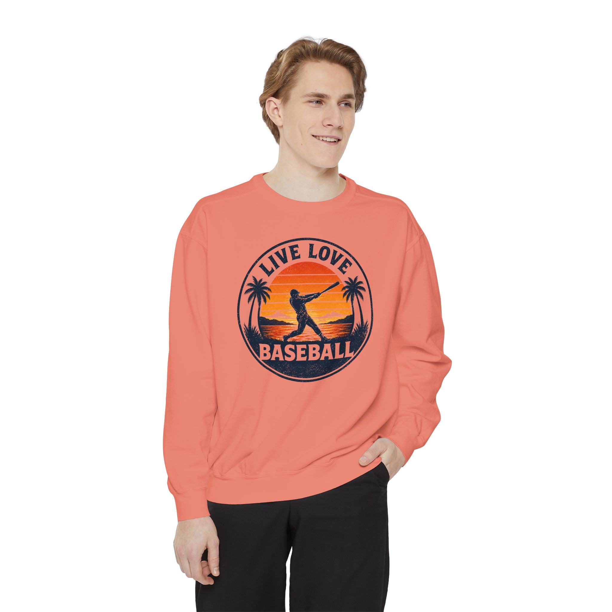 Baseball Unisex Sweatshirt - "Live Love Baseball" Vintage Sunset Crewneck