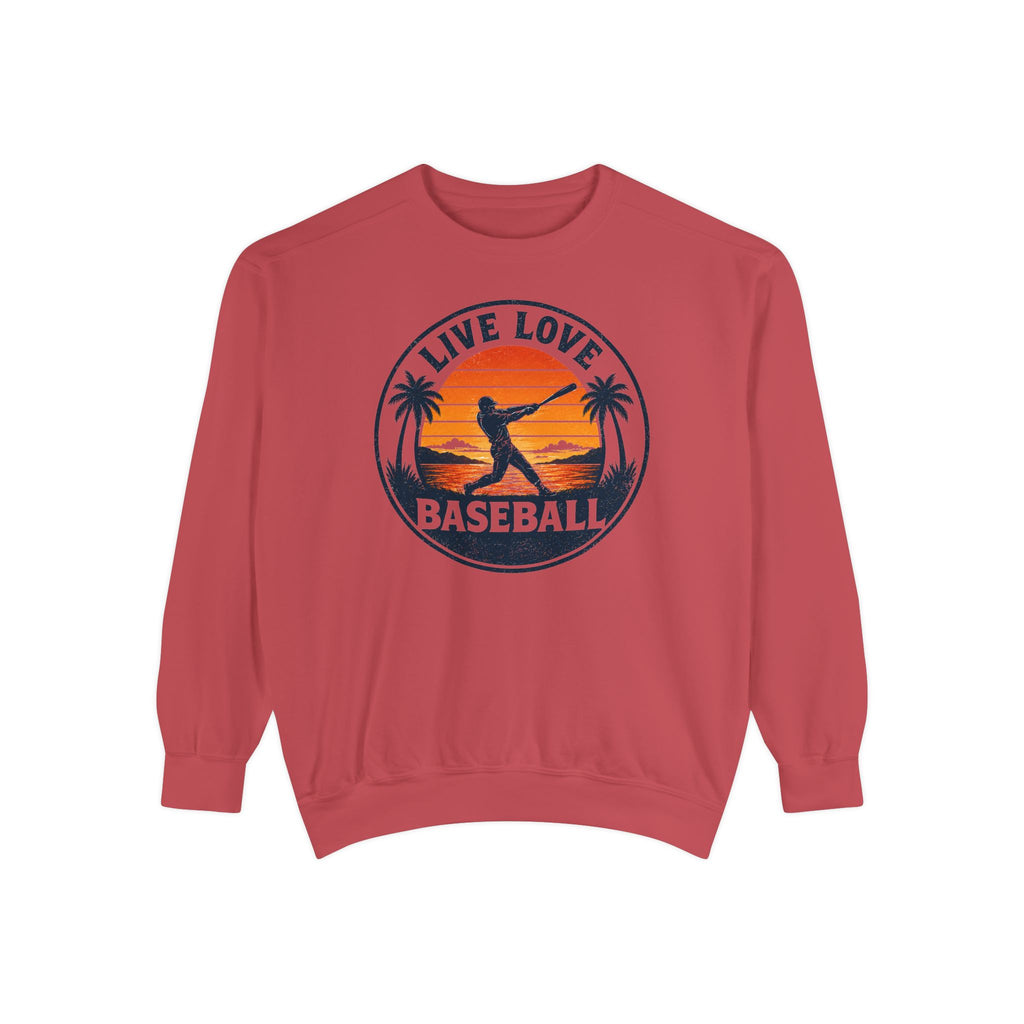 Baseball Unisex Sweatshirt - "Live Love Baseball" Vintage Sunset Crewneck
