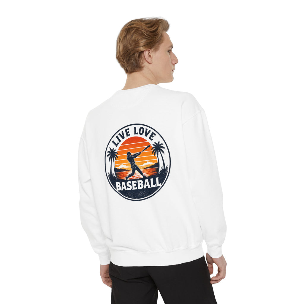 Baseball Sweatshirt — "Live Love Baseball" Vintage Sunset Crewneck Unisex