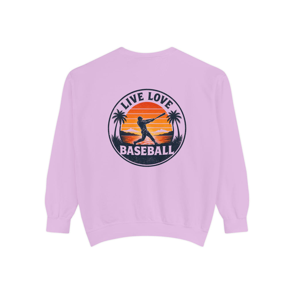 Baseball Sweatshirt — "Live Love Baseball" Vintage Sunset Crewneck Unisex