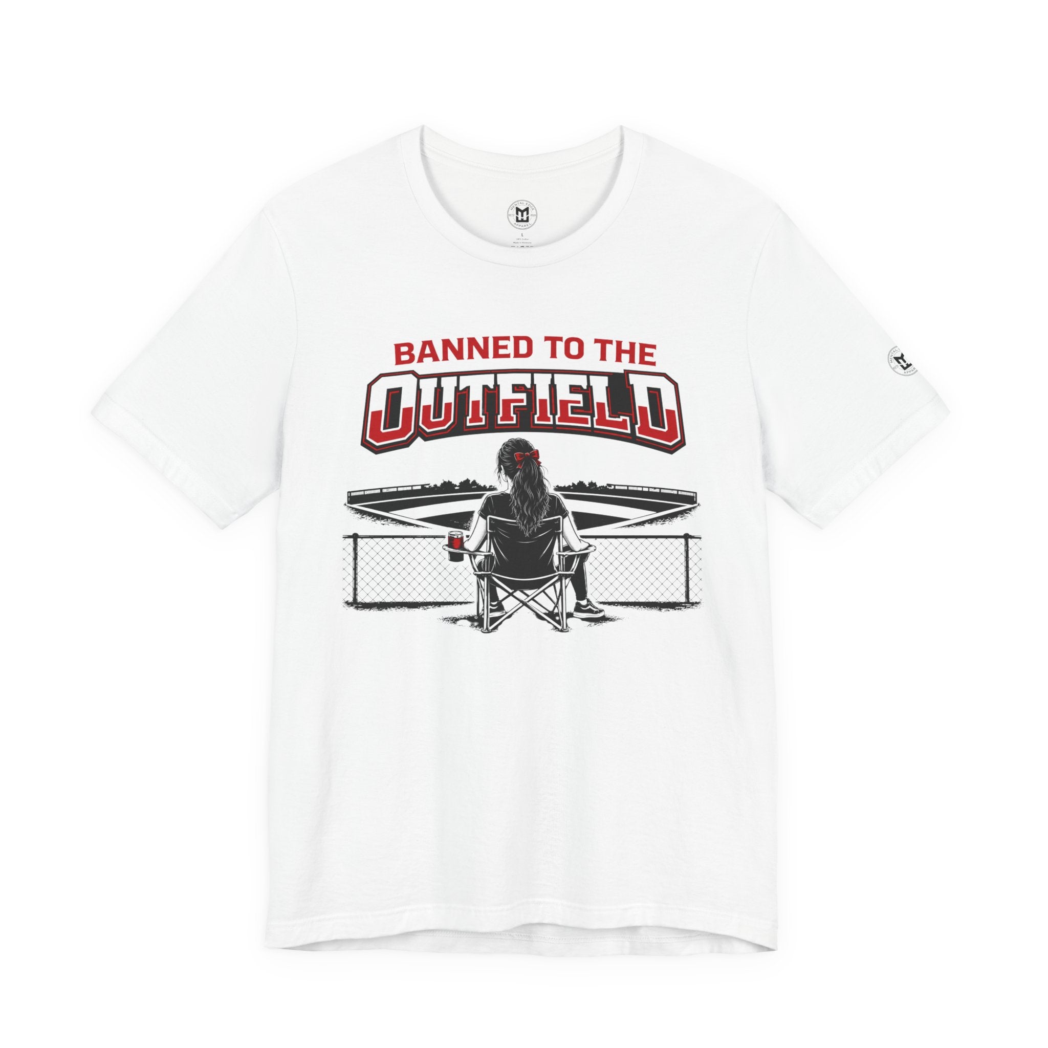 Banned to the Outfield Womans Baseball Tee – Funny Coach/Player Sideline Shirt