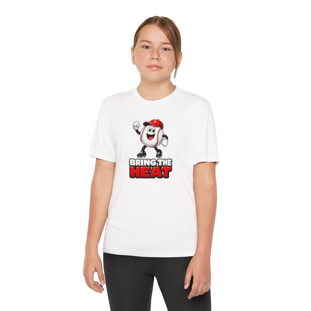 Heater "Bring The Heat" Youth Dri-Fit T-Shirt — Cartoon Mascot Baseball Tee