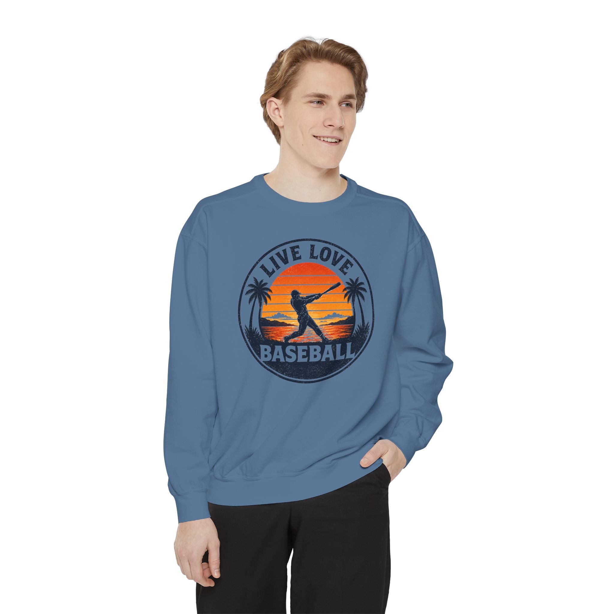Baseball Unisex Sweatshirt - "Live Love Baseball" Vintage Sunset Crewneck