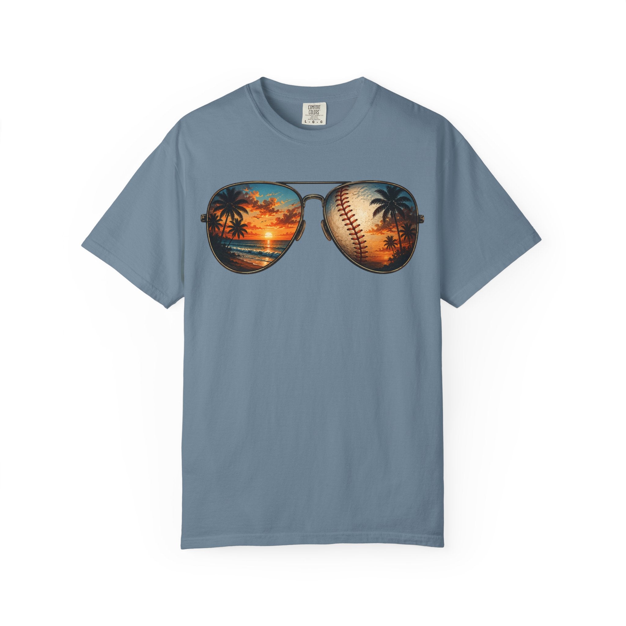 Sunglass Sunset Baseball T-Shirt — Beach & Sports Graphic Tee