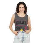 "Relax... She's 7" Softball Tank Top — Graphic Tank