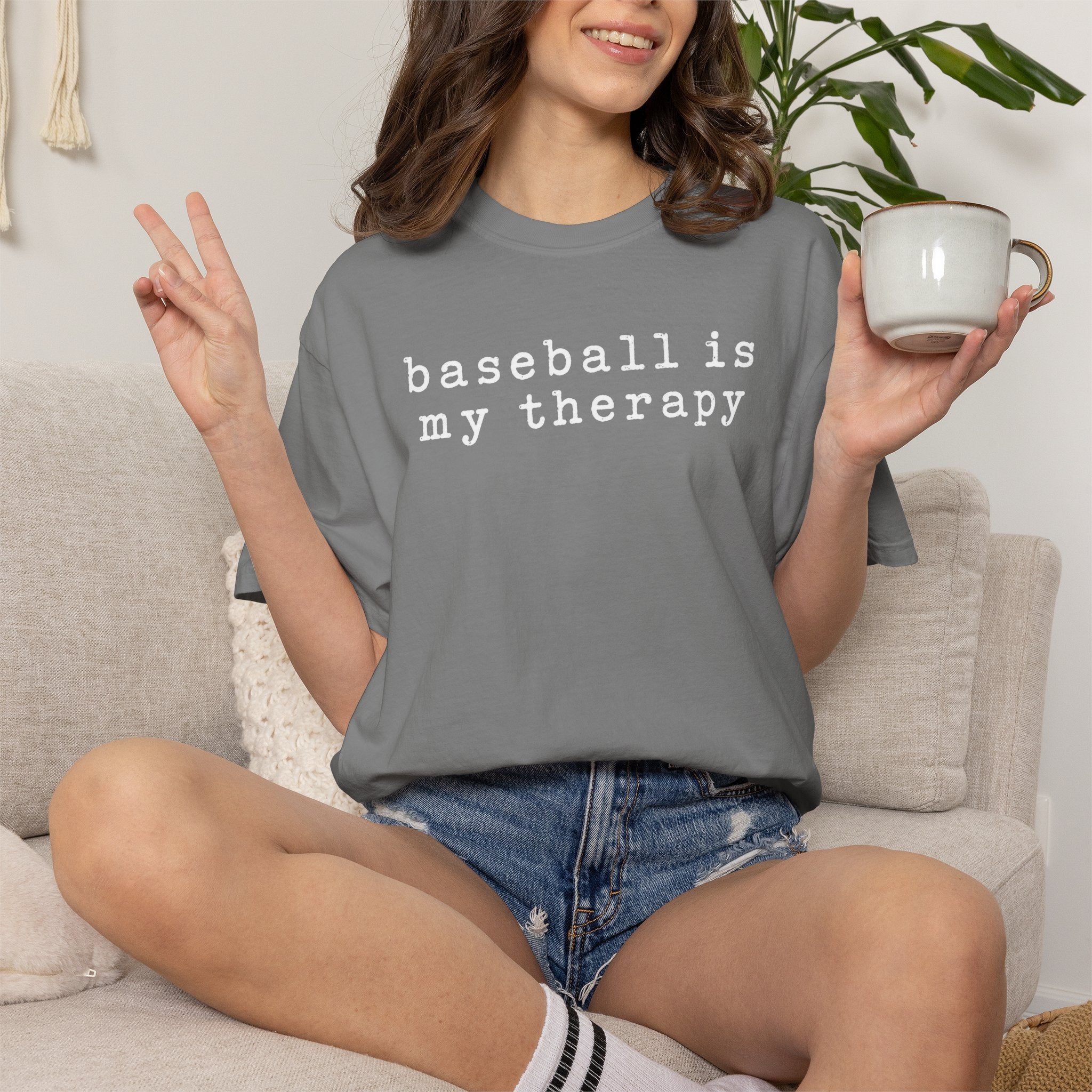 Adult Unisex "baseball is my therapy" Comfort Colors Garment-Dyed T-shirt