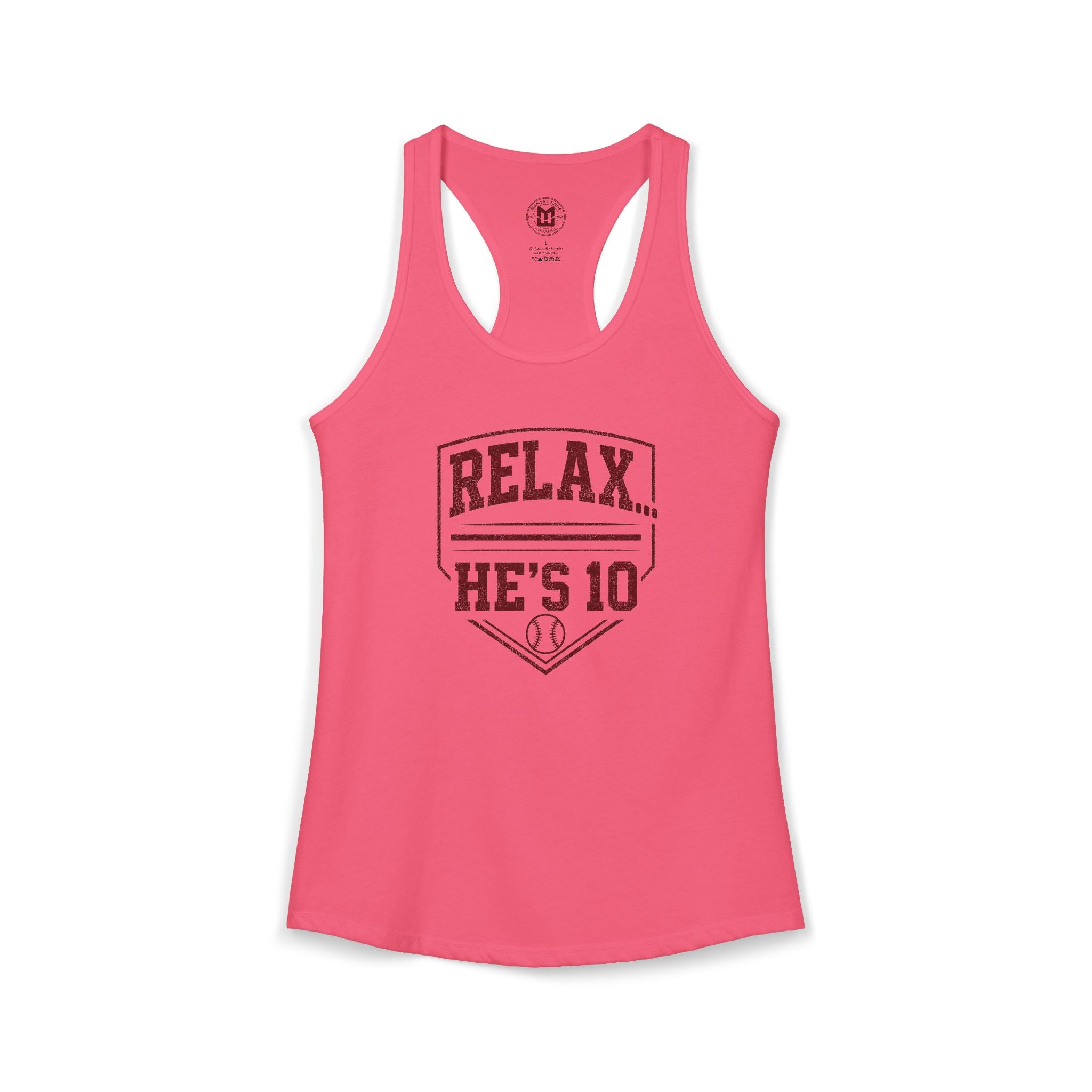 Relax He's 10 Baseball Moms Racerback Tank