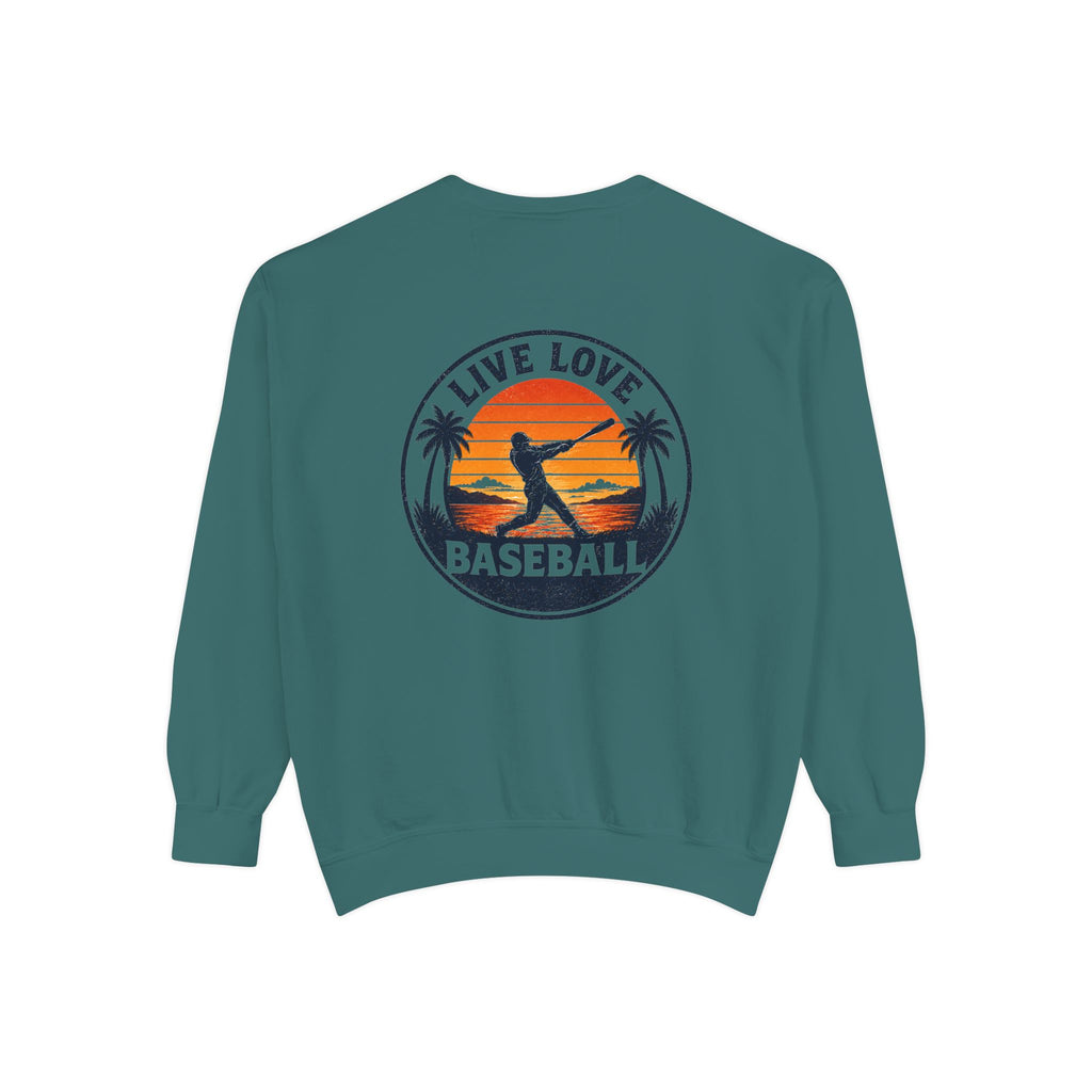 Baseball Sweatshirt — "Live Love Baseball" Vintage Sunset Crewneck Unisex