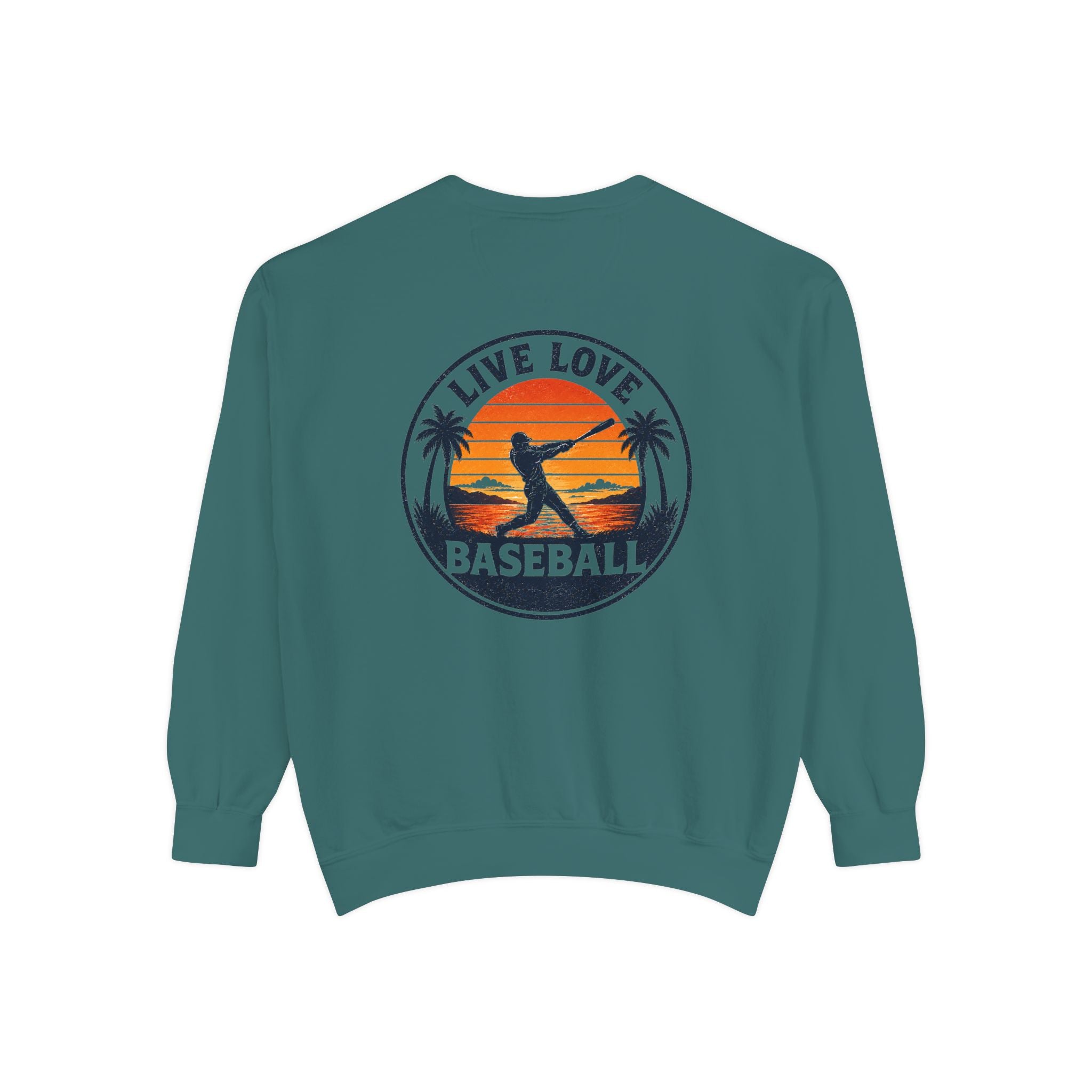 Baseball Sweatshirt — "Live Love Baseball" Vintage Sunset Crewneck Unisex
