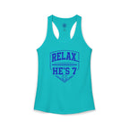 Relax He's 7 Baseball Mom Racerback Tank - Blue