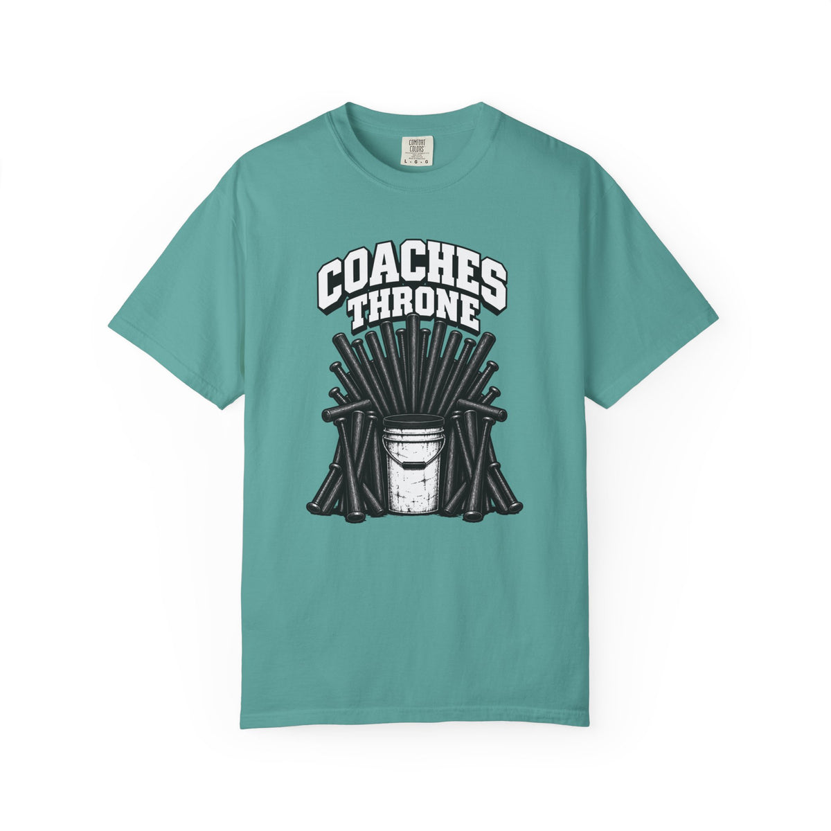 Coaches Throne Bucket Black Bat T-Shirt — Unisex Baseball/Softball Coach Gift