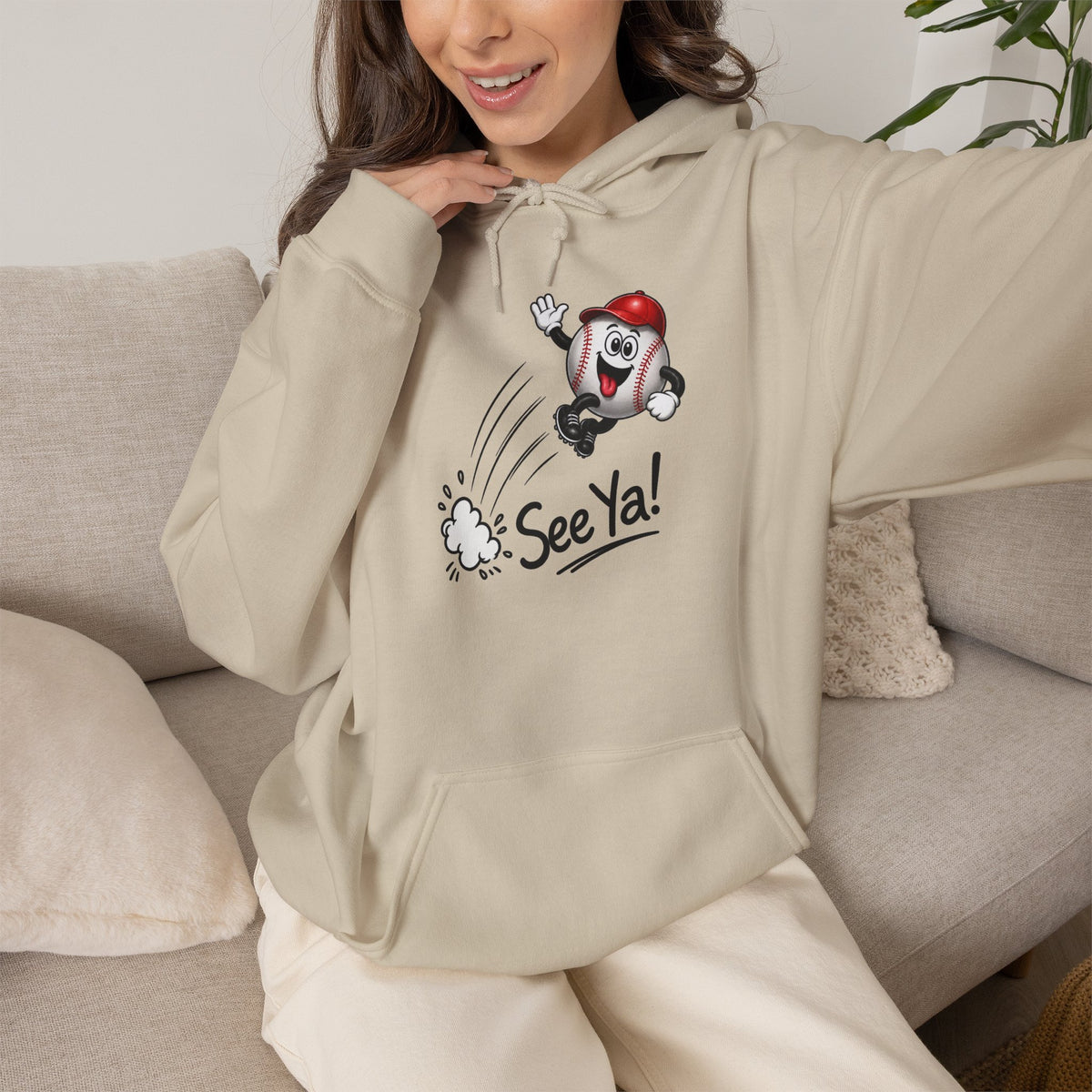 See Ya! Baseball Heater Character Hoodie — Retro Baseball Graphic Pullover